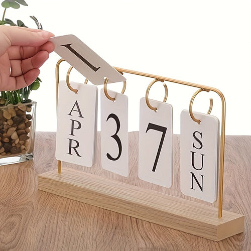 Classic Wooden Perpetual Calendar, a Flip-Style Calendar That Shows The Month And Date, Perfect for Decorating Your Desk Or Home, in a Golden End. Note That It Does Not Include Detailed Calendar Features