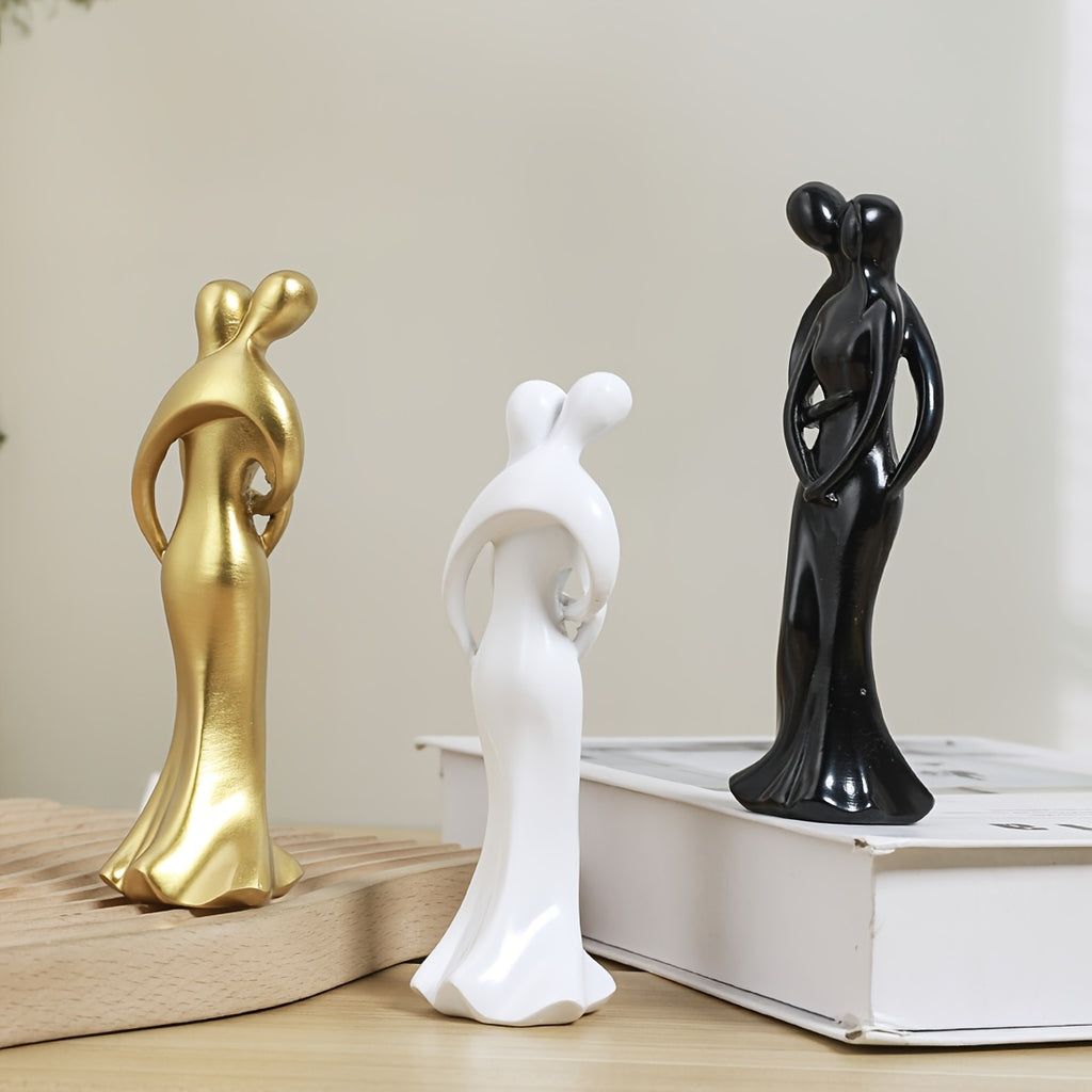 1 Peça Escultura Contemporânea de Resina "Abraço do Amor" - Figurino Artístico Elegante em Dourado, Branco e Preto para Decoração da Casa, Estante, Sala ou Gabinete no Natal, Halloween, Outono. Colecionável
