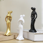 1 Peça Escultura Contemporânea de Resina "Abraço do Amor" - Figurino Artístico Elegante em Dourado, Branco e Preto para Decoração da Casa, Estante, Sala ou Gabinete no Natal, Halloween, Outono. Colecionável