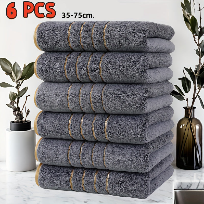 6 Peças Conjunto de Toalhas de Luxo com Design Moderno Listras Douradas, Toalhas Retangulares de Microfibra, Item Essencial para o Lar, Prático para Uso Familiar, Presente de Natal e Dia dos Namorados, Decoração e Acessórios para Banheiro, Essencial Elegante para Banho