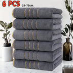 6 Peças Conjunto de Toalhas de Luxo com Design Moderno Listras Douradas, Toalhas Retangulares de Microfibra, Item Essencial para o Lar, Prático para Uso Familiar, Presente de Natal e Dia dos Namorados, Decoração e Acessórios para Banheiro, Essencial Elegante para Banho