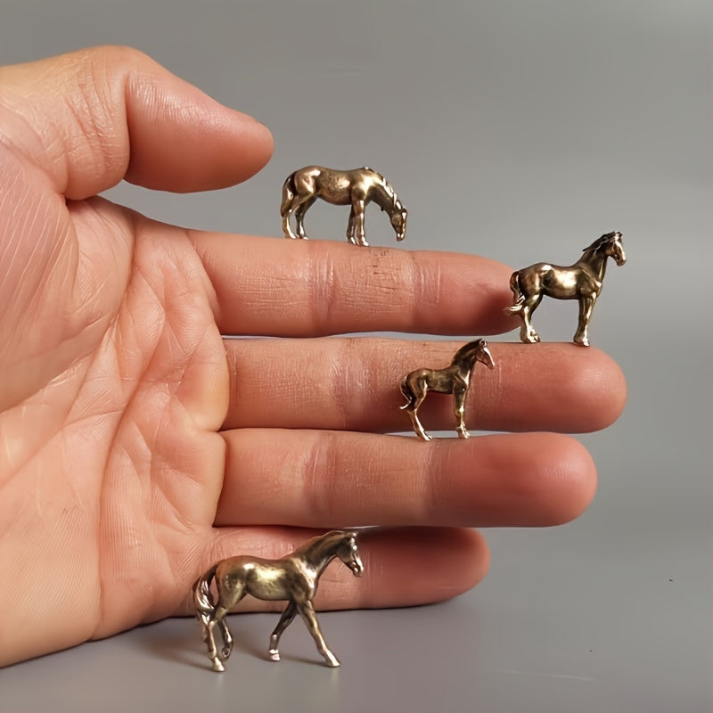 4pcs Bronze Mini Horse Figurines - Ornamentos de pônei metálicos detalhados para jardim musgo, tanque de peixes, decoração de bonsai, decoração de jardim | Figurinos de cavalo detalhados | Acabamento bronze