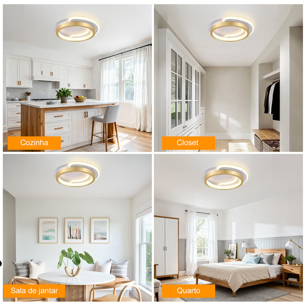 Ceiling Lamp, Modern Adjustable 23W Plafon Light, Strong And Economical Bivolt 110-265V Bedroom Lamp, Modern Lighting for Living Room, Bedroom, And Kitchen, 3 in 1, Golden Color