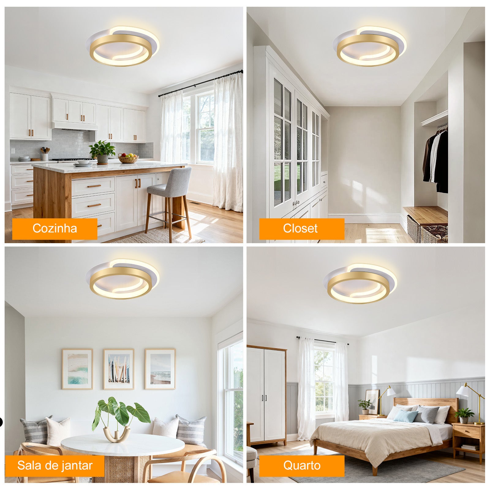 Ceiling Lamp, Modern Adjustable 23W Plafon Light, Strong And Economical Bivolt 110-265V Bedroom Lamp, Modern Lighting for Living Room, Bedroom, And Kitchen, 3 in 1, Golden Color