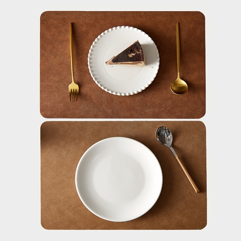 Jogo Americano de Couro Sintético Vintage de Luxo - Tapete de Jantar Resistente ao Calor em Nogueira, Cinza Lama, Marrom Chocolate - Fácil de Limpar, Tapete Retangular para Mesa de Café para Decoração Elegante de Casa