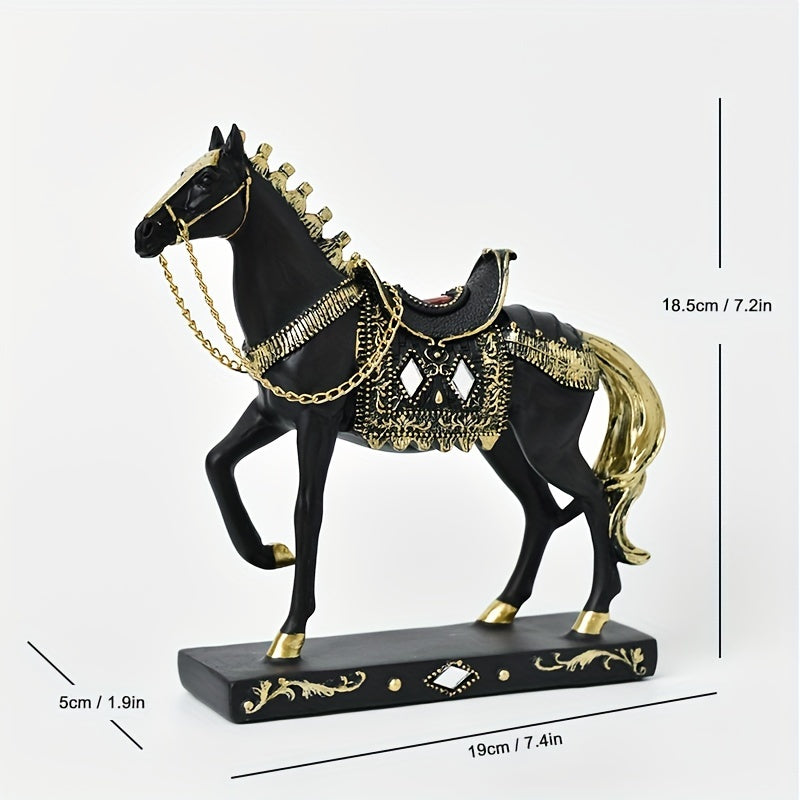 1pc Figura de Cavalo de Resina ABS Elegante - Decoração Moderna de Luxo Leve para Sala de Estar, Escritório ou Mesa de Chá | Design Detalhado de Selim e Arreios | Presente Ideal para Amigos e Formandos, Presente de Formatura | Design de Cavalo Moderno | Artesanato Detalhado, Decoração de Cavalo