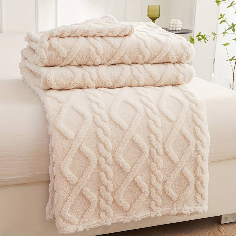 Manta Moderna 3D Jacquard com Padrões Geométricos, Microfibra Super Macia, Lã Leve e Confortável para Sofá, Cama, Cadeira, Adequada para Todas as Estações