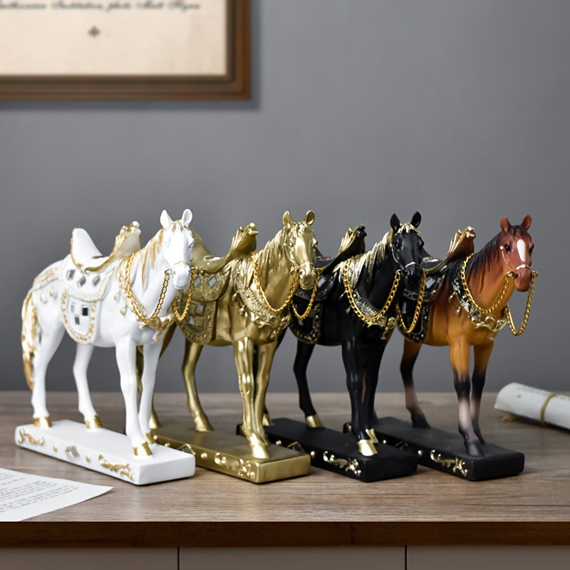 1pc Figura de Cavalo de Resina ABS Elegante - Decoração Moderna de Luxo Leve para Sala de Estar, Escritório ou Mesa de Chá | Design Detalhado de Selim e Arreios | Presente Ideal para Amigos e Formandos, Presente de Formatura | Design de Cavalo Moderno | Artesanato Detalhado, Decoração de Cavalo