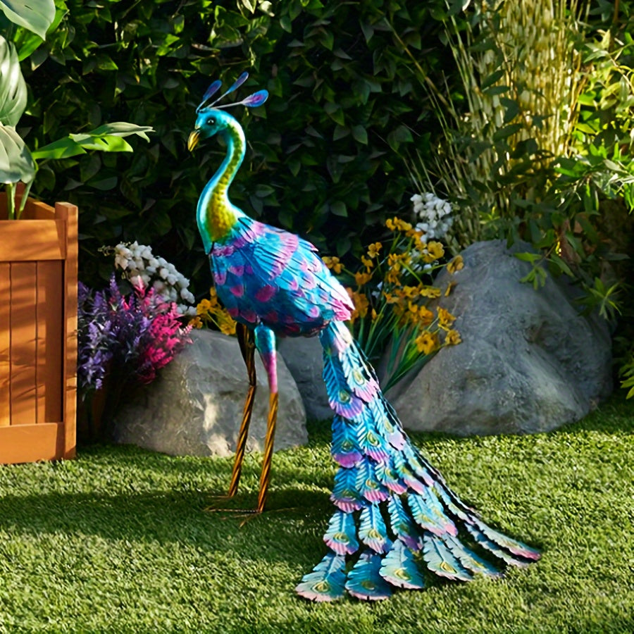 Estátua Elegante de Pavão em Metal - Perfeita para Decoração de Jardim Externo, Gramado e Pátio | Ideal para Festas e Casamentos