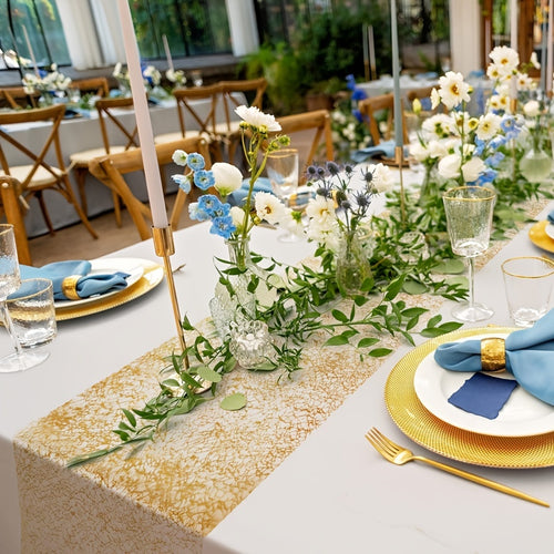 1 Rolo de Toalha de Mesa Transparente Dourada Compatível para Casamentos, Natal - Decoração de Mesa Elegante e Brilhante, Cobertura Retangular Adequada para Festas, Mesas de Jantar, Eventos