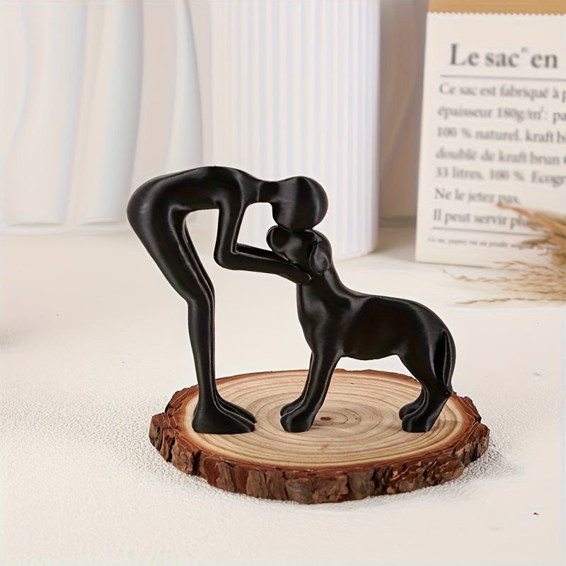 Figuras Colecionáveis, 1 Peça Escultura de Amizade Humano e Cão Preto e Branco - Presente Moderno e Minimalista para Amantes de Pets, Figura em Forma de Mão e Cachorrinho Sentado, Decoração de Plástico para Casa/Escritório/Prateleira no Natal, Hanukkah, Páscoa, Ação de Graças (Não Precisa de Eletricidade)