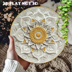 1 peça de arte de parede mandala de alumínio redondo de 8x8 polegadas - Design intrincado em ouro e branco, sinal de metal leve para casa ou escritório, acréscimo artístico para sala | Design mandala intrincado | Arte de parede de metal, arte de parede de metal