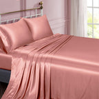 3/4 Peças de Lençol de Cetim - Cobertor de Cama Macio e Respirável, Luxuoso, Adequado para Quarto, Ajustável a Camas, Opções de Cores Múltiplas (Lençol, Cobertor Ajustável e Fronhas)