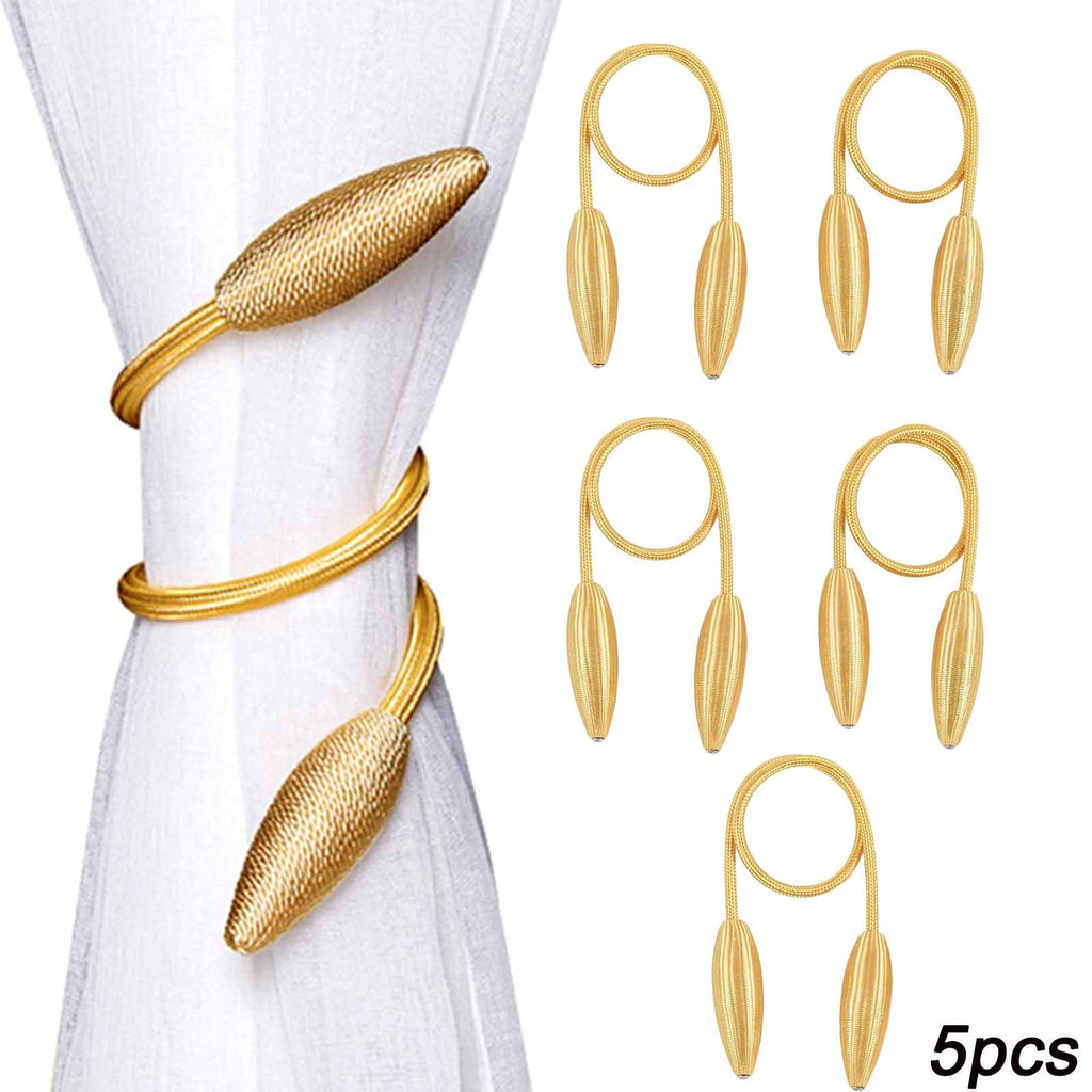 5 unidades de suportes de cortina dourados em tecido macio | Suportes de cortina com modelação aleatória e nó, suportes de cortina duráveis em poliéster para cortinas de janela, suportes de decoração elegantes para casa com trabalhos finos