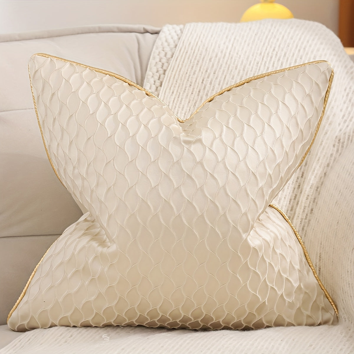 1 Peça de Fronha Decorativa Jacquard Dourada, Decoração Falsa para Sala de Estar