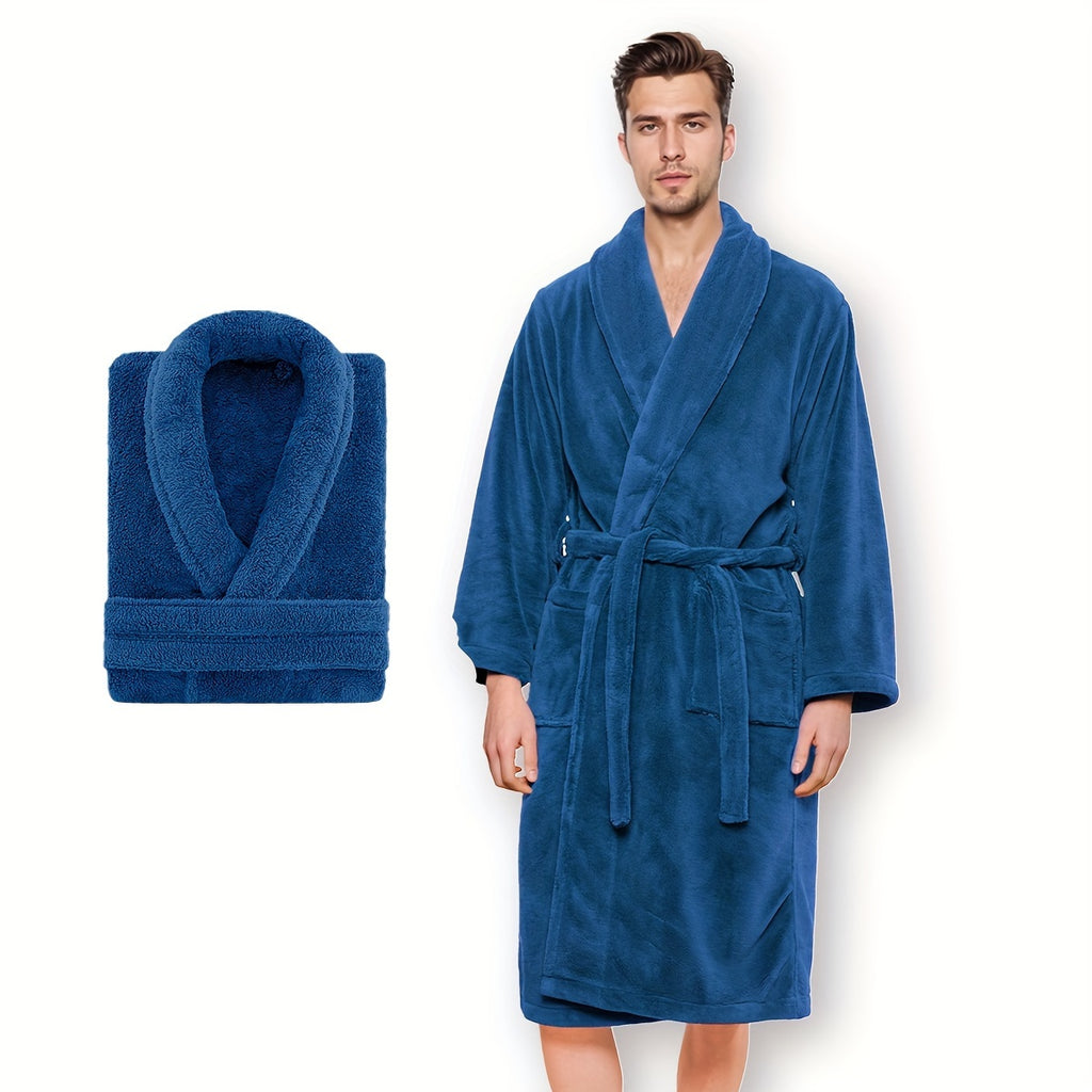 Roupão Unissex de Fleece Coral Extra Quente para Homens e Mulheres, Roupões Adultos para Banheiro, Toalha de Banho, Roupão com Gola Xale, Presente de Dia dos Namorados para Casais