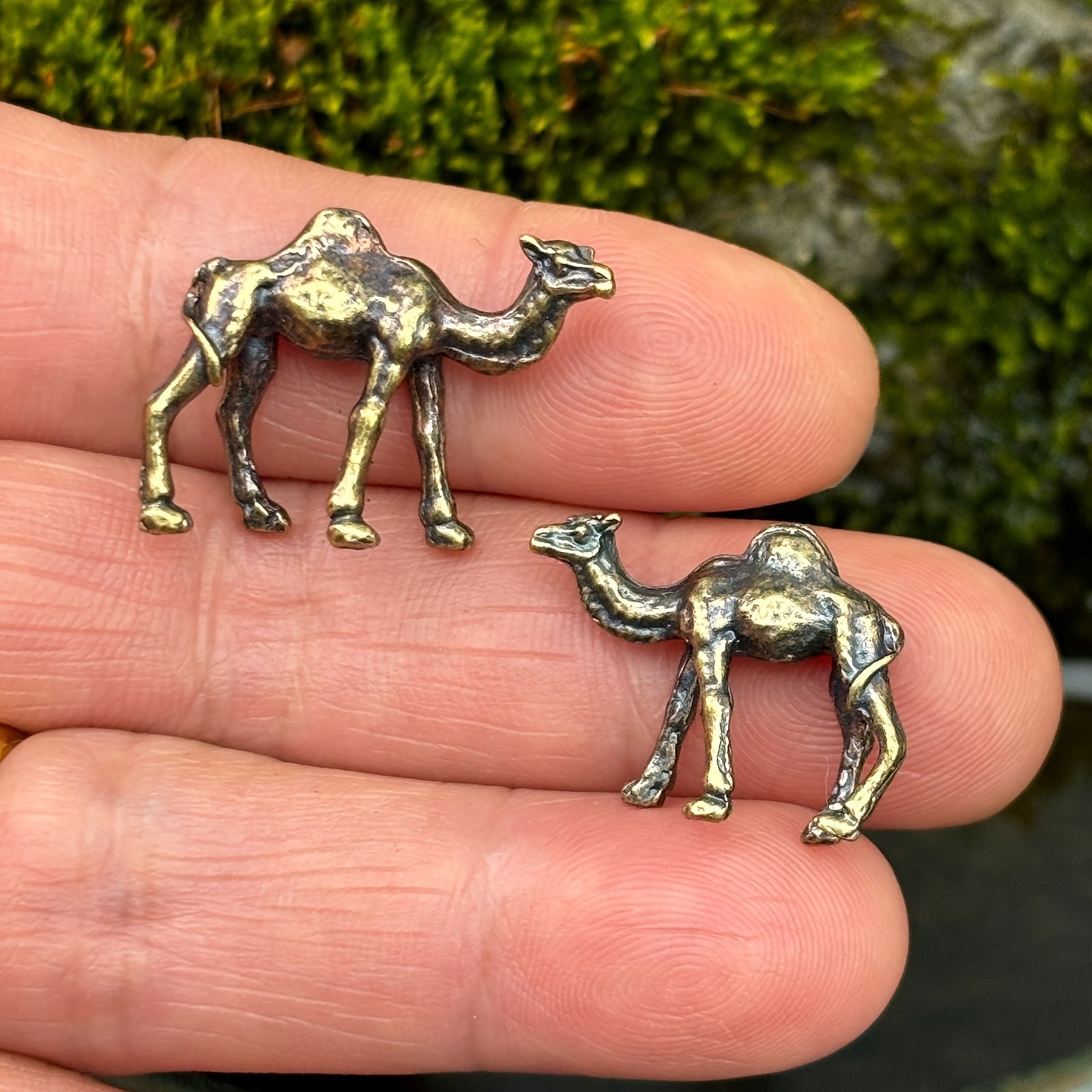Conjunto de 4, Mini Camelos de Liga de Zinco Cor de Latão Vintage de Alta Qualidade / Camelo de Uma Haste, Pequeno Camelo Tridimensional Redondo Entalhado, Vaso de Flores de Musgo Suculento, Ornamento de Micro-Paisagem para Aquário