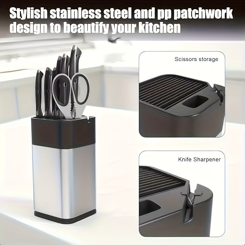 Knife Holder with a Sharpener | Stainless Steel Design Multifunctional Storage Rack for Kitchen | Suitable for Kitchen Knives And Scissors, Non-Slip Knife Storage Rack for Countertops