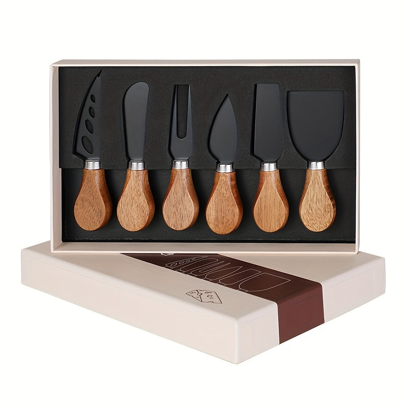 Premium Acacia Cheese Tool Set - with Western Style Acacia Handle, 410 Stainless Steel Cheese Knife, Fork, Butter Scraper, Mini Cheese Slicer Set, Baking Tools, Kitchen Supplies, Restaurant Supplies