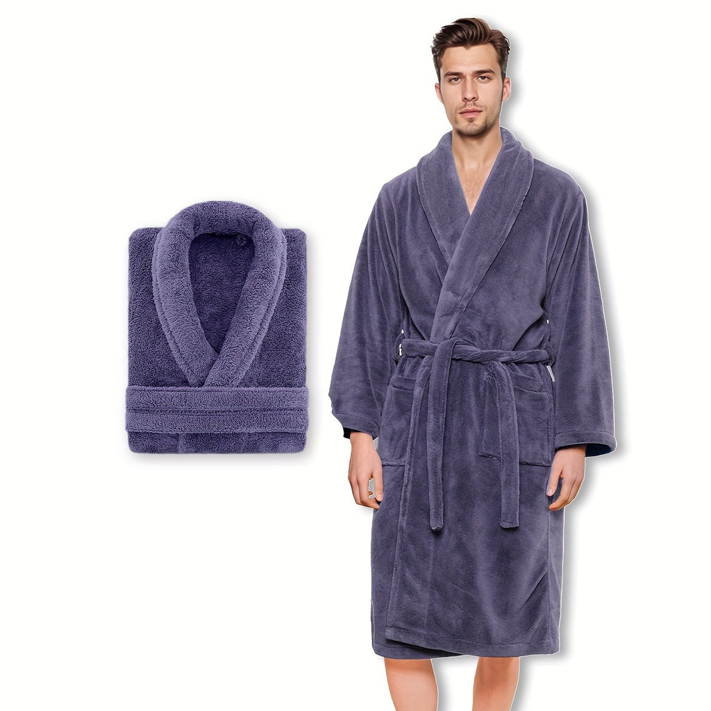 Roupão Unissex de Fleece Coral Extra Quente para Homens e Mulheres, Roupões Adultos para Banheiro, Toalha de Banho, Roupão com Gola Xale, Presente de Dia dos Namorados para Casais