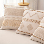 1pc Capa de Almofada Decorativa Bohemia Bordada - Design Geométrico Marroquino, 45.72x45.72 cm, Hipoalergênica para Sofá e Quarto, Fechamento com Zíper (Sem Enchimento), Tecido Texturizado Espesso, Decoração Rústica Champanhe para Sala e Quarto, Acessório para Cama ou Sofá