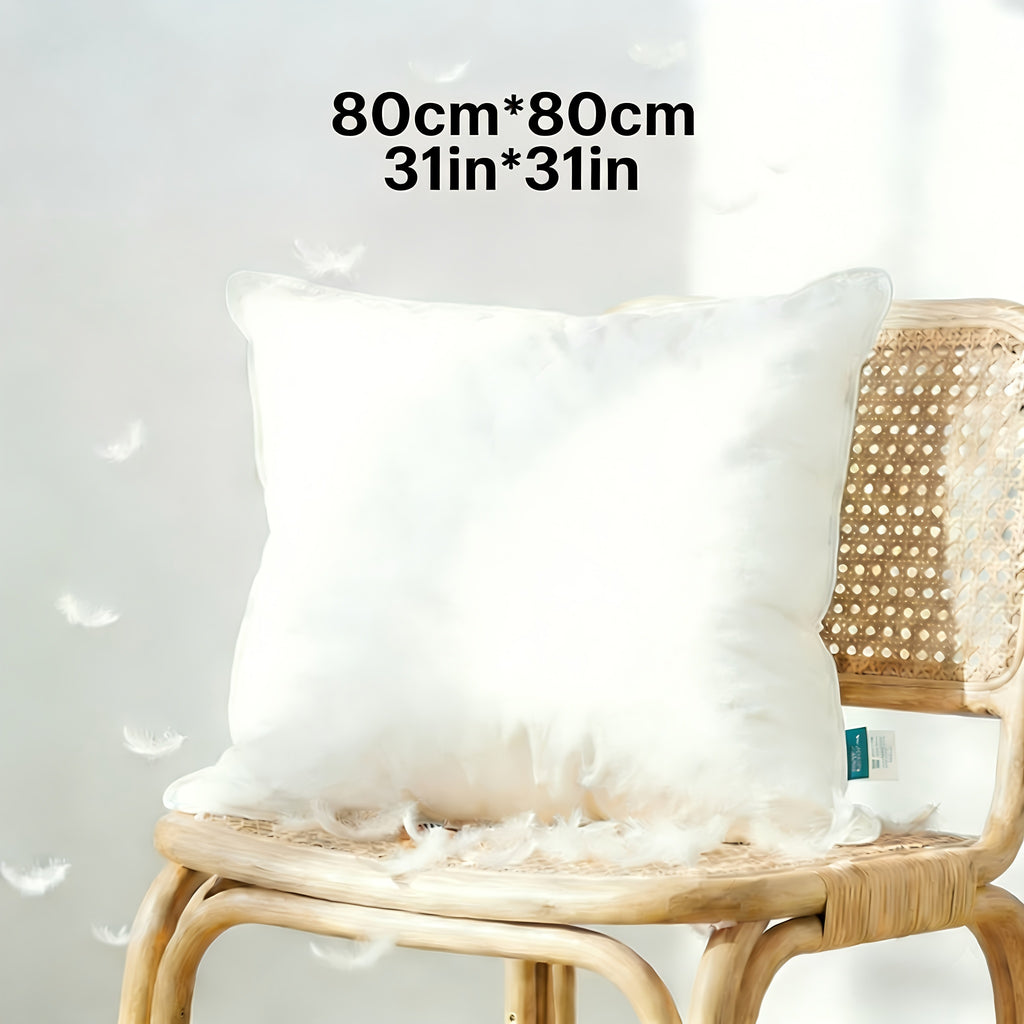 1pc Almofada de penas de ganso de luxo - Ultra-mole, de duas camadas, almofada quadrada decorativa branca com enchimento de alta qualidade para sofá, sofá e cama, estilo contemporâneo, lavável à máquina, almofada de sofá | Luxo decorativo | Almofada de penas fofa, almofada decorativa