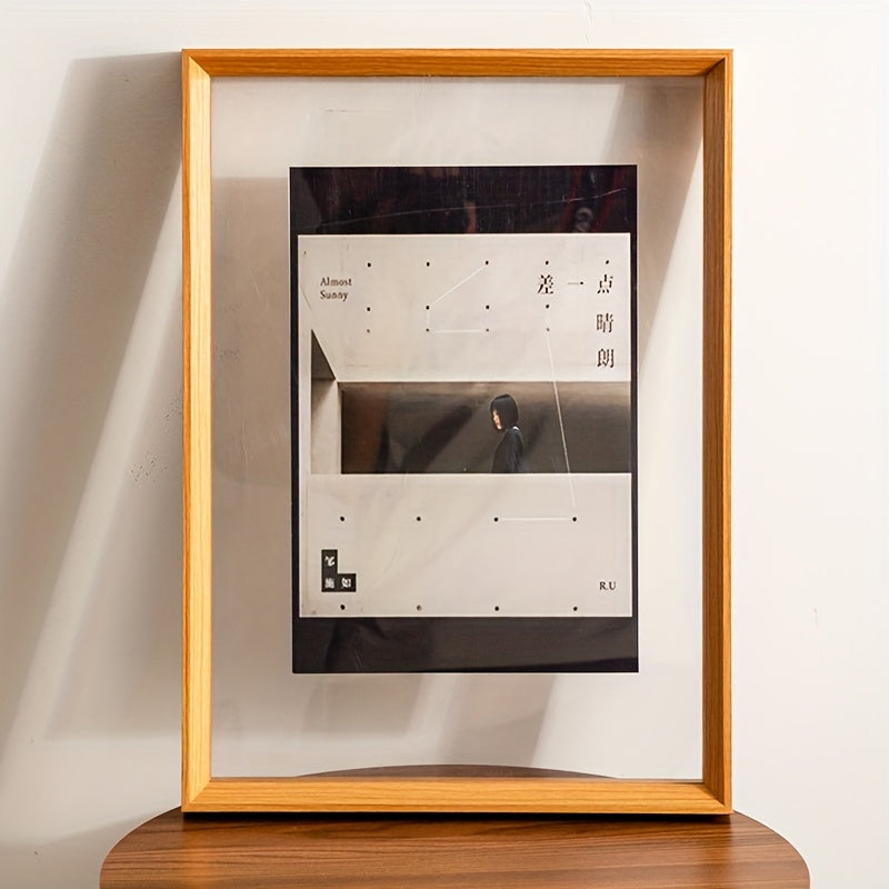 1 peça Moldura Flutuante 8,5x11, 8x10, 6x8, Moldura de Vidro Dupla Camada, Moldura de Madeira, Exibe Fotos de até 21,59x27,94 cm em Qualquer Tamanho, Montável na Parede ou de Apoio de Mesa, Madeira Natural