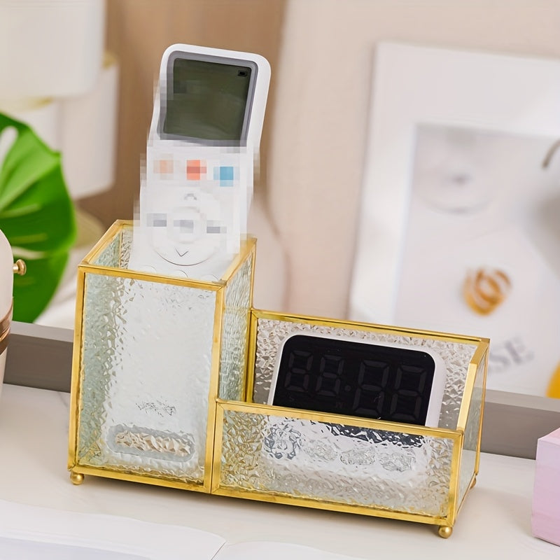 Porta-Cartões de Visita em Vidro com Porta-Canetas Dourado