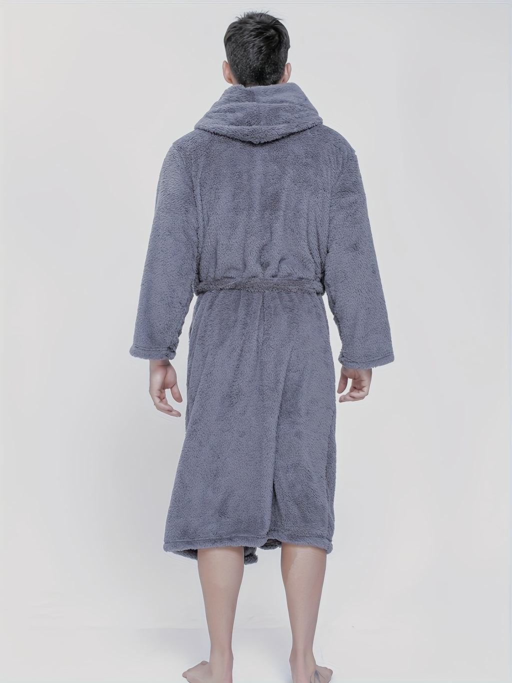 Roupa de Banho com Capuz para Homem em Lã de Coral, Ideal para Uso Doméstico, Casual, Macia, Absorvente, Adequada para a Casa de Banho, Quarto ou Piscina