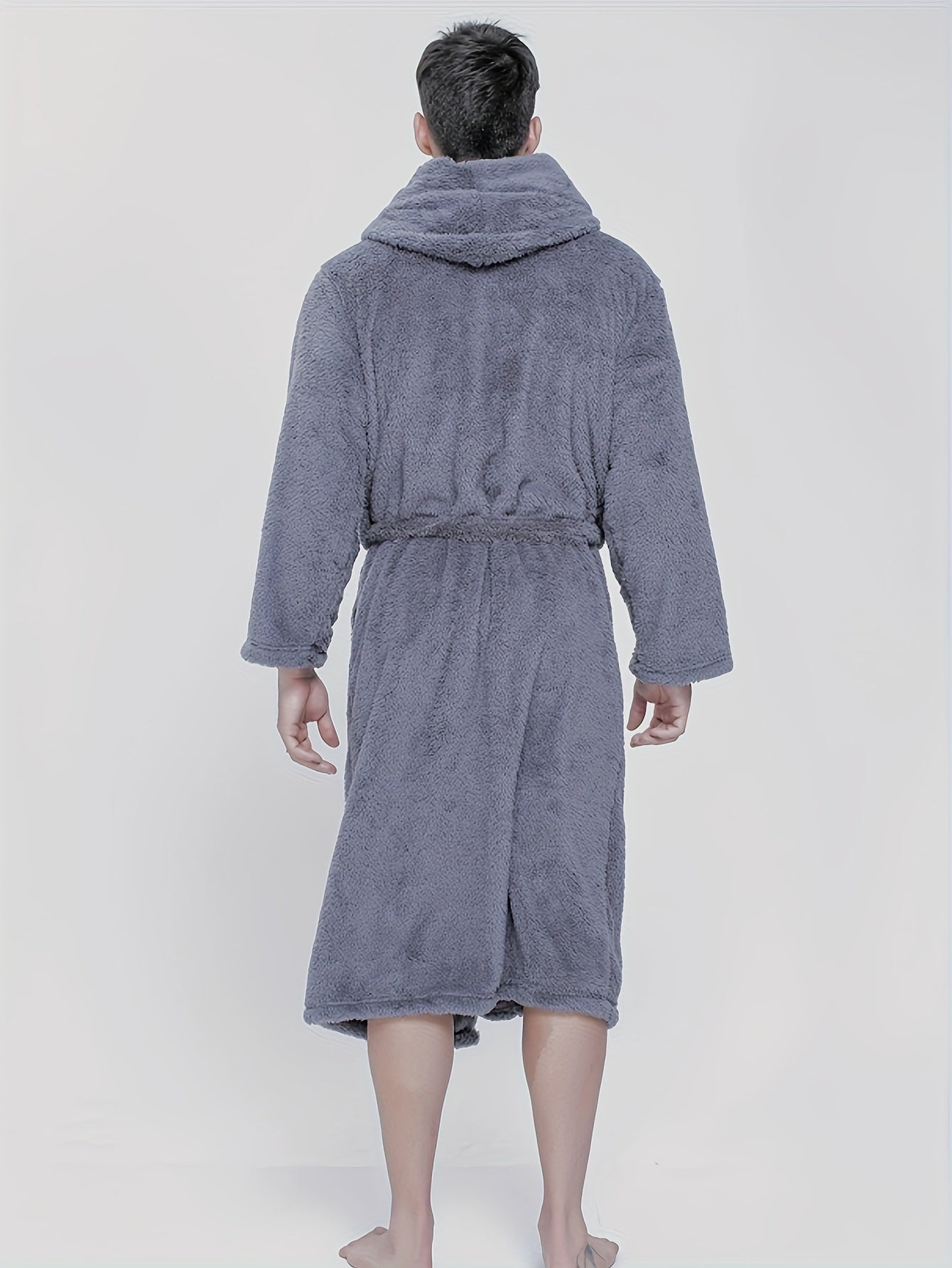 Roupa de Banho com Capuz para Homem em Lã de Coral, Ideal para Uso Doméstico, Casual, Macia, Absorvente, Adequada para a Casa de Banho, Quarto ou Piscina