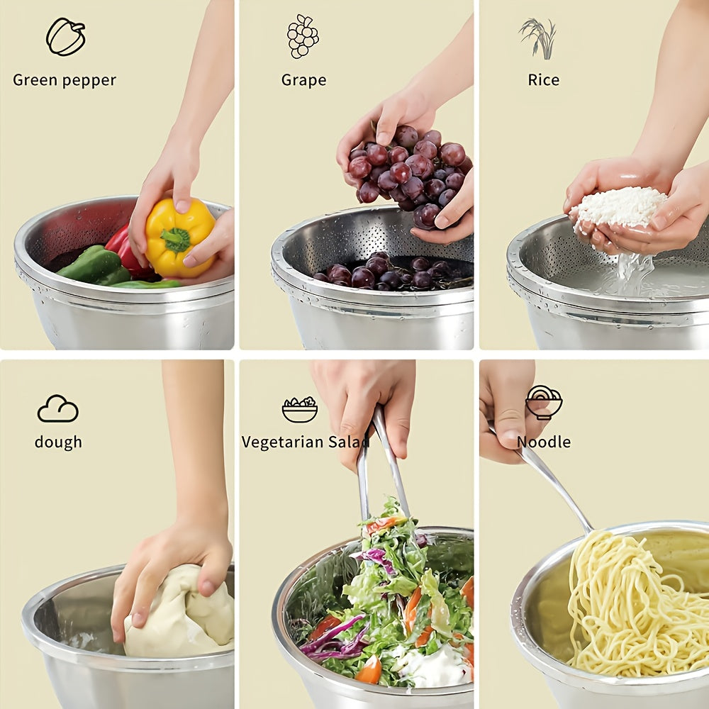 2pcs Stainless Steel Micro-Pore Filter Bowl Set – Multi-Purpose Colander & Mixing Basin for Washing Vegetables, Fruits, Rice & Draining Pasta | Extra-Thick Large Capacity, Dishwasher Safe & Rust-Proof, Christmas, Black Friday