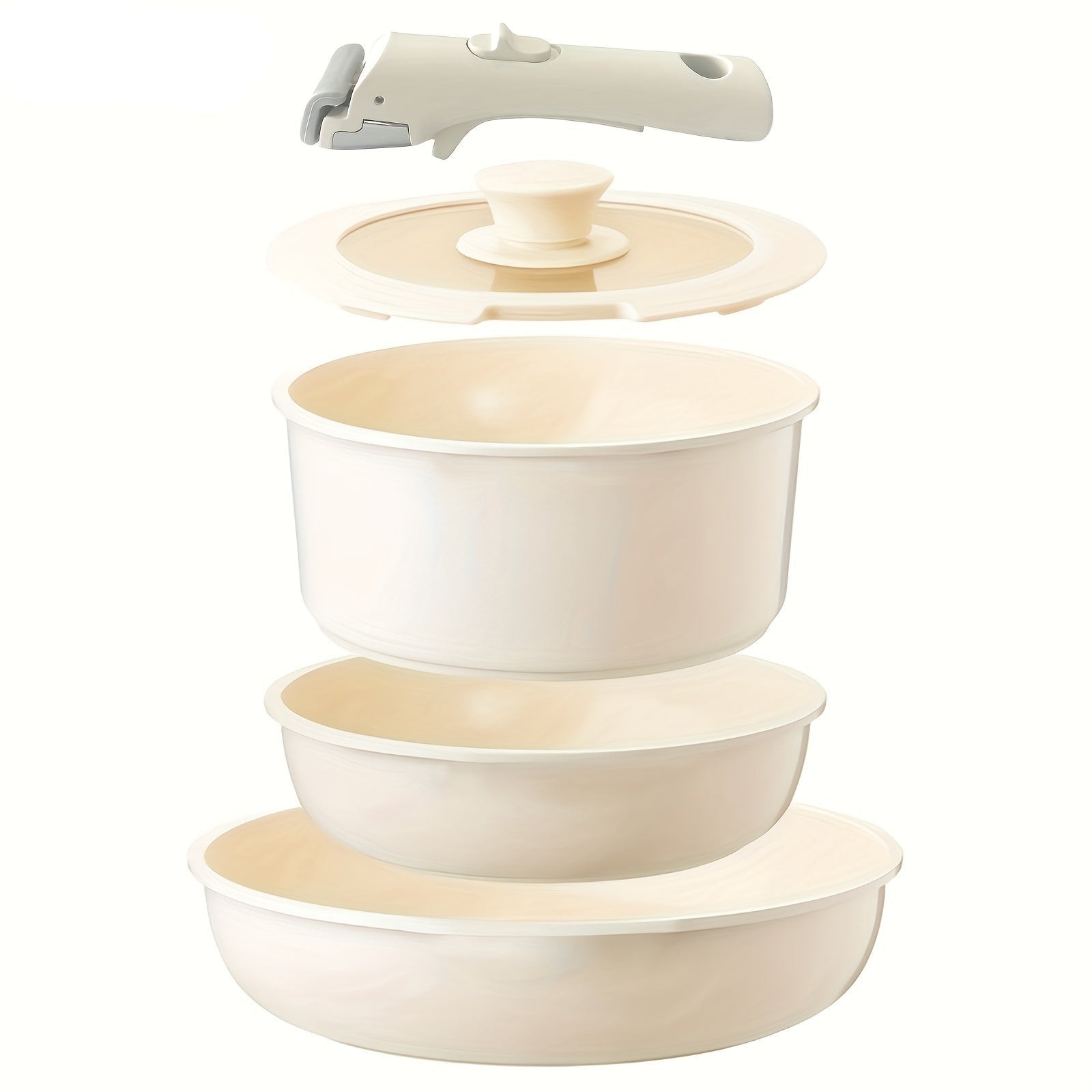 Conjunto de 5 peças de panelas antiaderentes IKTU em alumínio, com pegas removíveis para fácil limpeza e armazenamento, ideal para indução, gás e todos os tipos de fogões, perfeito como conjunto de panelas antiaderentes para autocaravanas, um excelente presente de Natal.