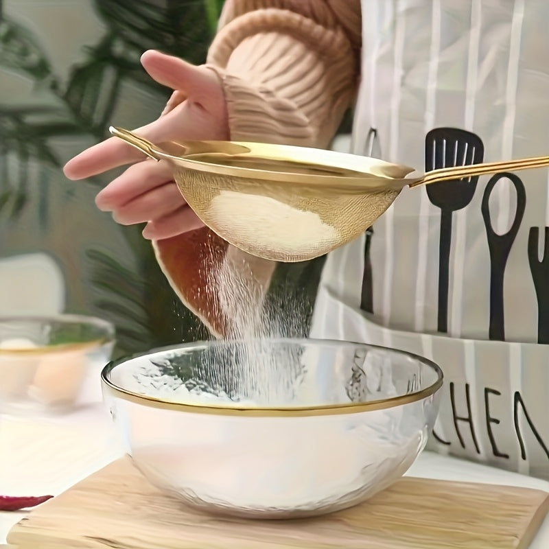 Conjunto de 3 Filtros de Malha Fina Dourada, Peneira de Farinha, Coador de Cozinha, Utensílios de Pastelaria, Acessórios de Cozinha, Utensílios de Cozinha, Ferramentas de Restaurante