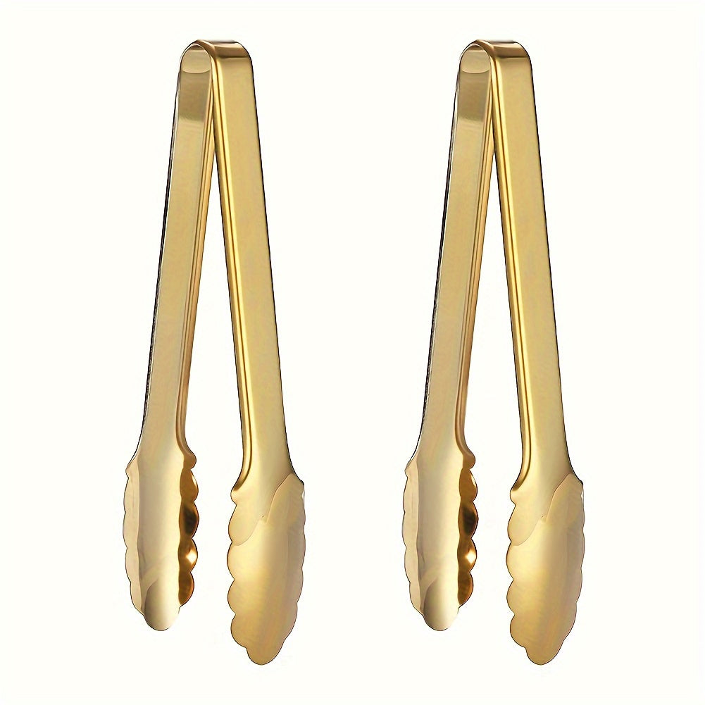 Conjunto de 2 Pinças de Servir em Aço Inoxidável Dourado Champagne, 22.86 cm para Fácil Aderência - Ideal para Buffets e Festas
