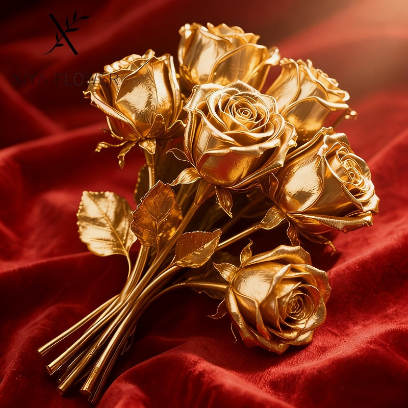 6 Rosas Douradas Artificiais, Arranjo Floral Falso Realista, Presentes para o Ano Novo, Dia dos Namorados, Dia da Mãe, Dia do Pai, Decorações para Festas de Aniversário e Convívios, Adequado para Exposição em Escritório e Jardim Exterior