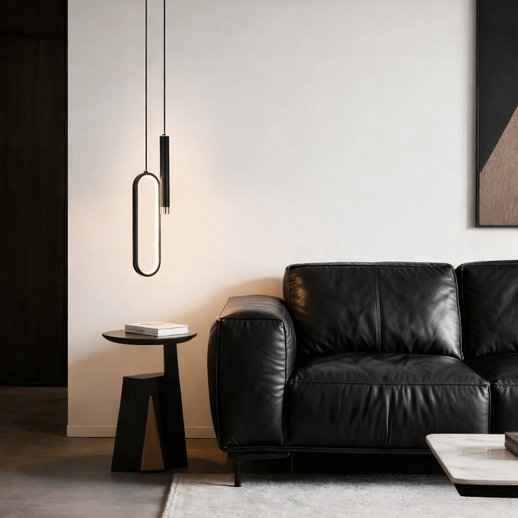 Modern Oval Pendant Light, 20W Adjustable Height LED Chandelier, 3-in-1 Dimmable LED with 100cm Adjustable Cord for Living Room, Bedroom, and Kitchen, Black