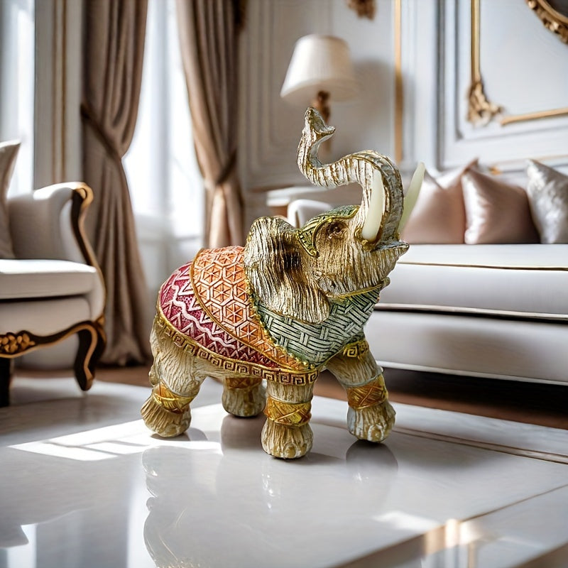 Uma Estátua de Elefante de Estilo Europeu, Feita de Resina, e de Artesanato Requintado, Serve Como Uma Peça Decorativa Única para a Casa, Símbolo de Boa Sorte e Riqueza, Tornando-a um Presente Ideal para Festas de Fim de Ano