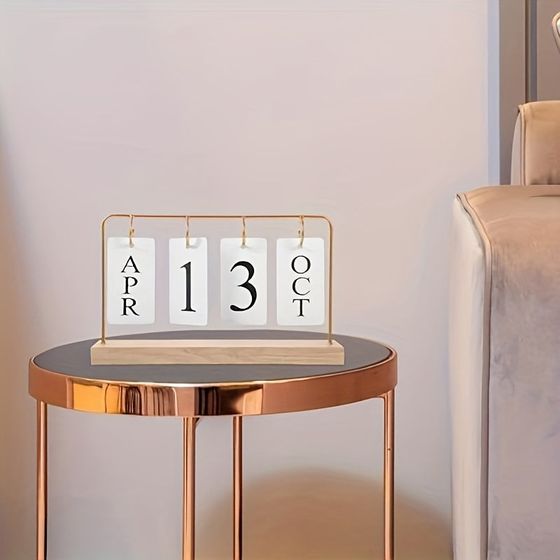 Classic Wooden Perpetual Calendar, a Flip-Style Calendar That Shows The Month And Date, Perfect for Decorating Your Desk Or Home, in a Golden End. Note That It Does Not Include Detailed Calendar Features