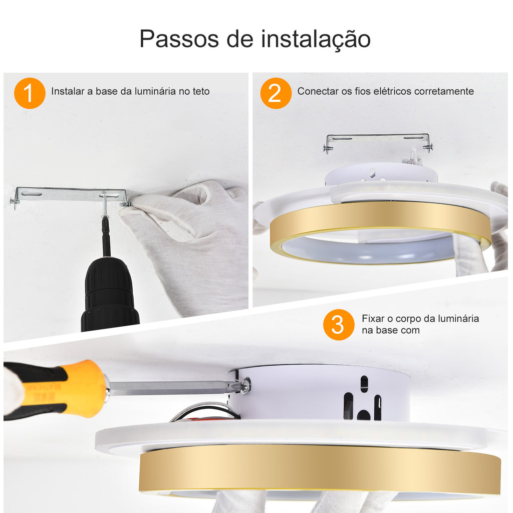 Ceiling Lamp, Modern Adjustable 23W Plafon Light, Strong And Economical Bivolt 110-265V Bedroom Lamp, Modern Lighting for Living Room, Bedroom, And Kitchen, 3 in 1, Golden Color