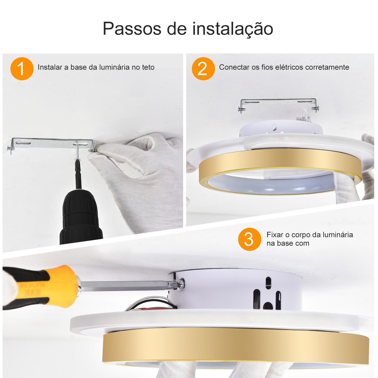 Ceiling Lamp, Modern Adjustable 23W Plafon Light, Strong And Economical Bivolt 110-265V Bedroom Lamp, Modern Lighting for Living Room, Bedroom, And Kitchen, 3 in 1, Golden Color