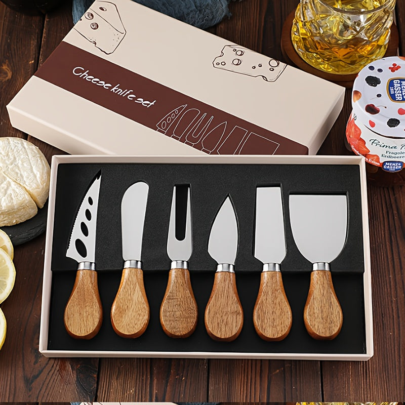 Premium Acacia Cheese Tool Set - with Western Style Acacia Handle, 410 Stainless Steel Cheese Knife, Fork, Butter Scraper, Mini Cheese Slicer Set, Baking Tools, Kitchen Supplies, Restaurant Supplies