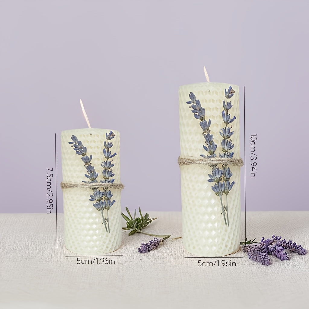 Conjunto de 2 Velas de Cera de Abelha, Velas de Cera de Abelha em Pilar com Aroma de Lavanda, Perfeitas para Presentes, Festas, Rituals e Decoração de Casa