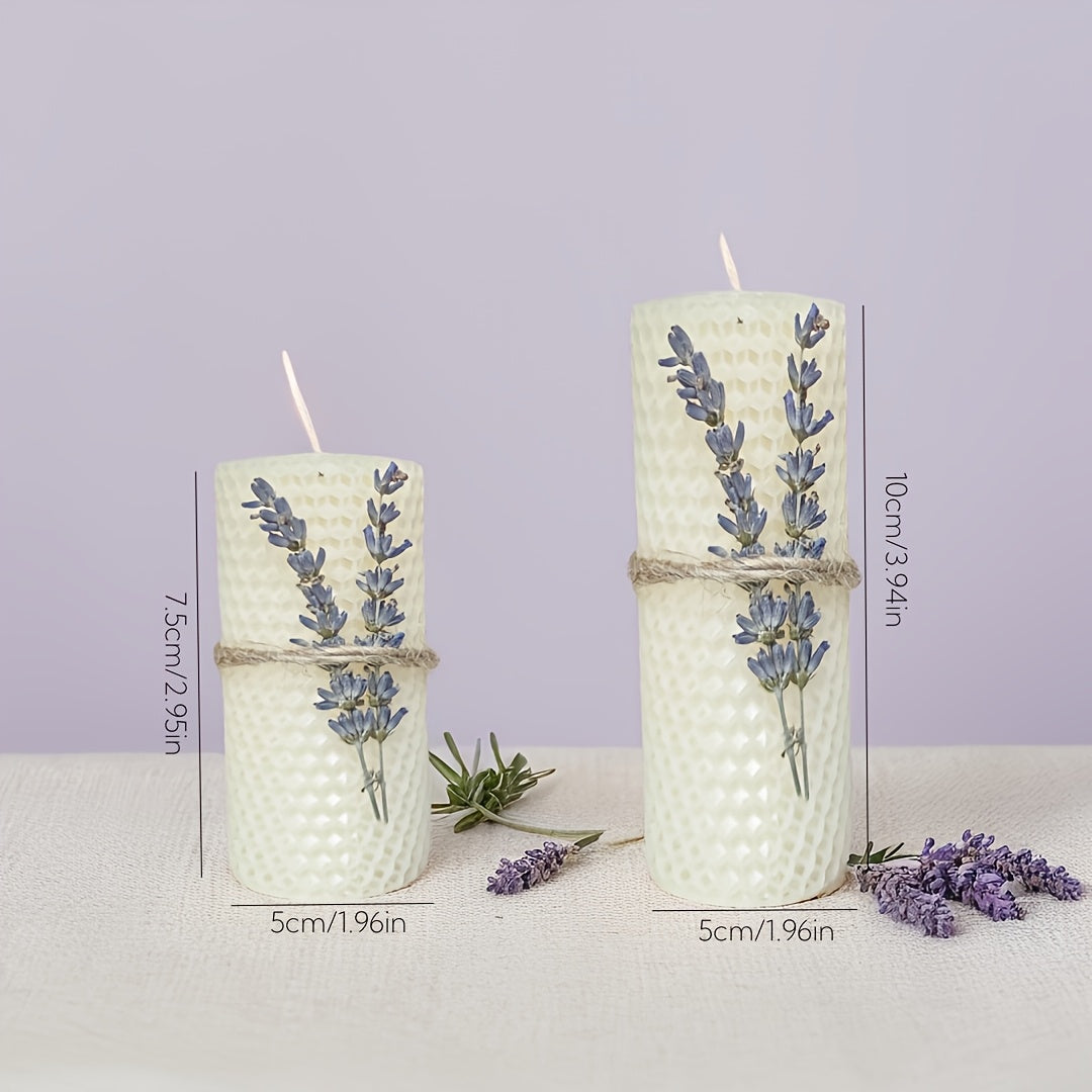 Conjunto de 2 Velas de Cera de Abelha, Velas de Cera de Abelha em Pilar com Aroma de Lavanda, Perfeitas para Presentes, Festas, Rituals e Decoração de Casa