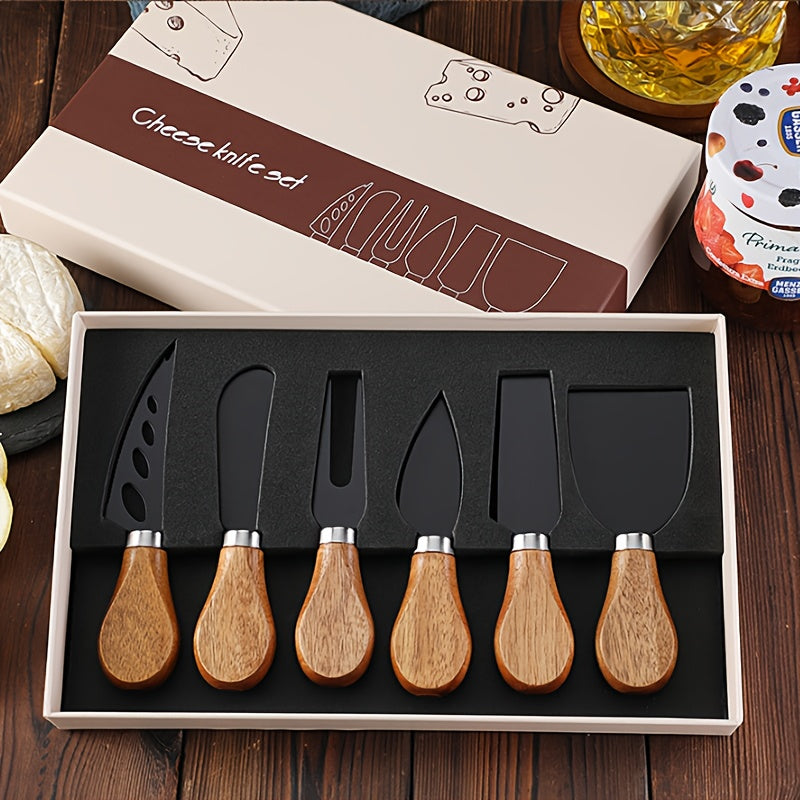 Premium Acacia Cheese Tool Set - with Western Style Acacia Handle, 410 Stainless Steel Cheese Knife, Fork, Butter Scraper, Mini Cheese Slicer Set, Baking Tools, Kitchen Supplies, Restaurant Supplies