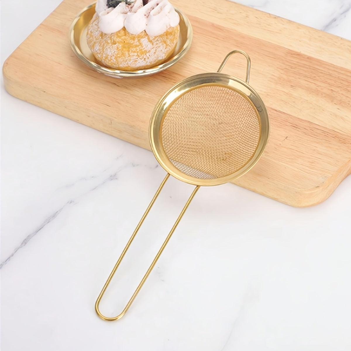 Conjunto de 3 Filtros de Malha Fina Dourada, Peneira de Farinha, Coador de Cozinha, Utensílios de Pastelaria, Acessórios de Cozinha, Utensílios de Cozinha, Ferramentas de Restaurante