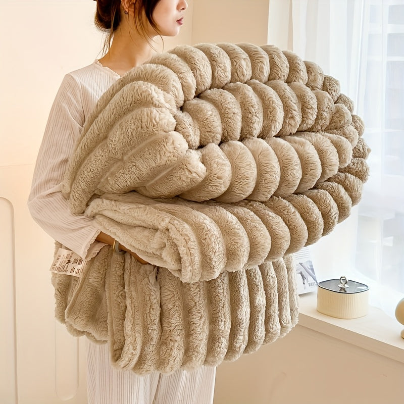 Manta de Pele Sintética de Coelho de Luxo, Estilo Simples e Cor Sólida - Macia, Quente e Confortável, Ideal para Sofá, Cama, Escritório e Viagem - Multiuso, Presente