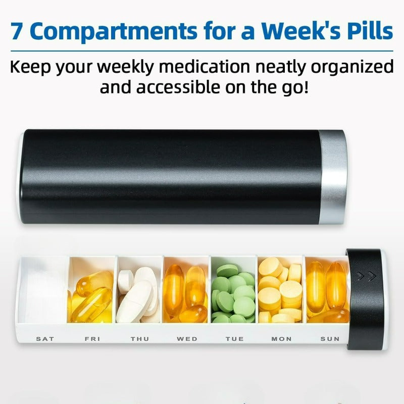 1-Week (7-Day) Travel Pill Organizer - Weekly Medication & Vitamin Case with Monday-Sunday Compartments, Compact & Portable Medicine Holder for Vitamins, Supplements, Medications - Cute Drawer-Style Daily Pill Box for -the-
