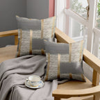 2 unidades de Almofadas Premium Cinza-Douradas Artísticas | Textura Escovada com Linhas Metálicas, Capas de Almofada Contemporâneas em Poliéster, Fecho de Zíper, Adiciona Luxo Minimalista Moderno ao Sala de Estar