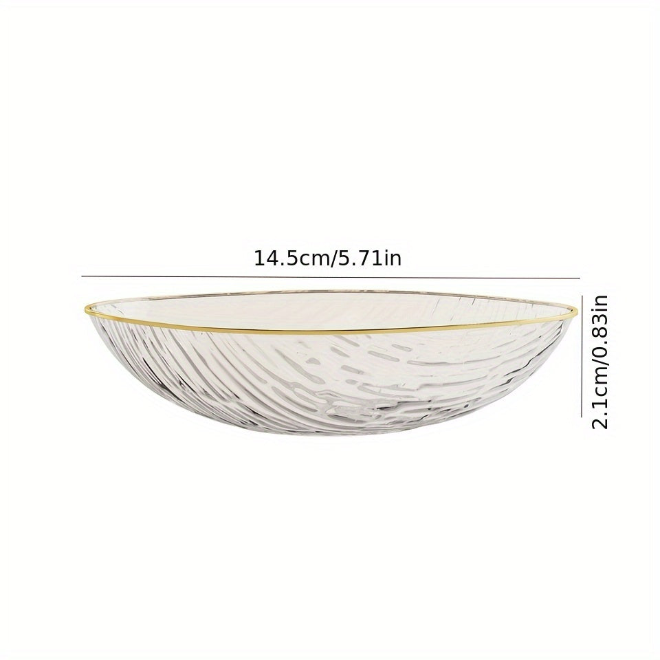 Conjunto de 4 Pratos Elegantes Transparentes para Snacks e Fruta com Borda Dourada, Fabricados com Materiais de Alta Qualidade para Alimentos, Formato Oval, Perfeitos para Refeições Familiares, Convívios e Todas as Estações, Adequados para Fruta, Snacks e Pratos de Servir.