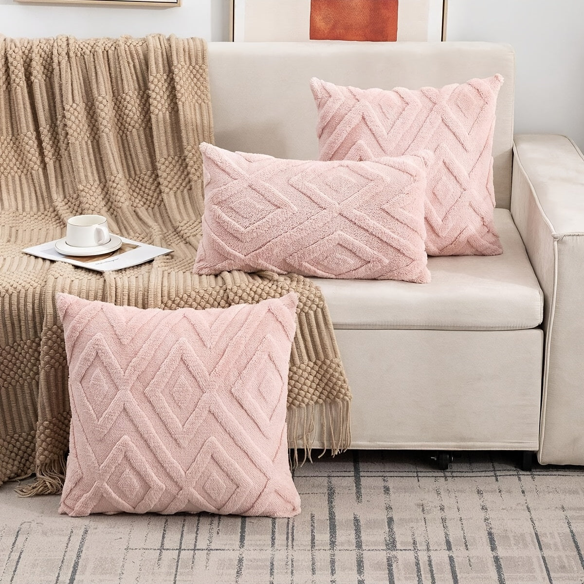 Conjunto de 2 capas de almofada de pelúcia sintética, luxuosa capa de almofada decorativa listrada macia e confortável, decoração de casa para feriados, decoração de almofada de cama para quarto